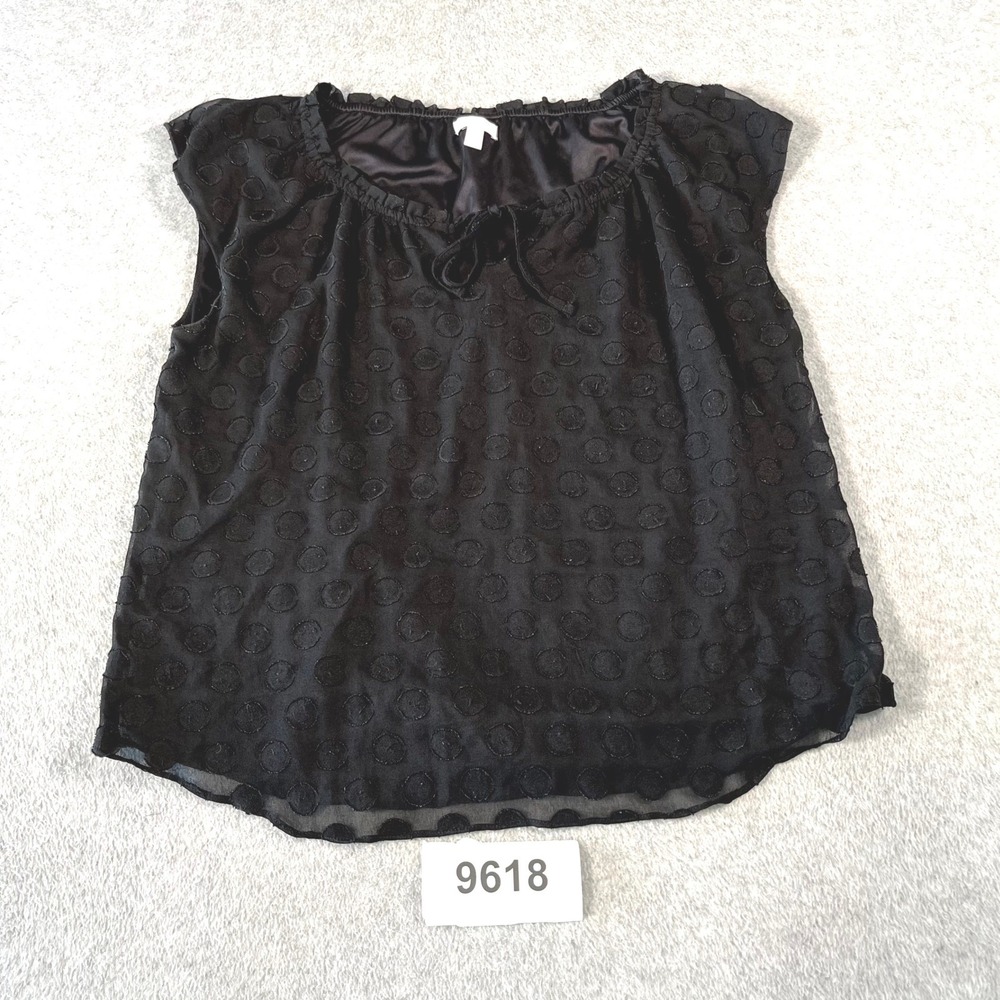 LC Lauren Conrad Blouse Top Womens Large Black Ruffle Scoop Neck Outdoor Casual